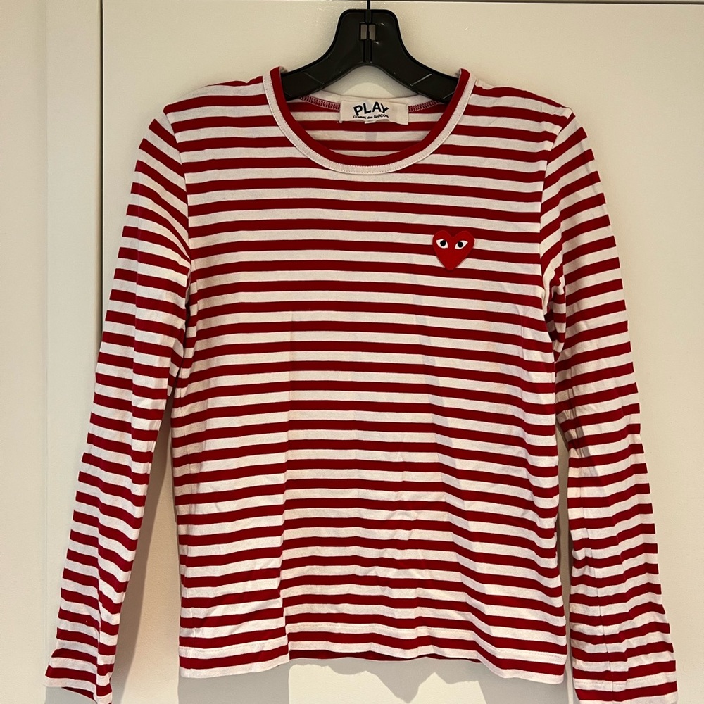 Comme des Garcons Play Red and White Stripped Long Sleeve Shirt